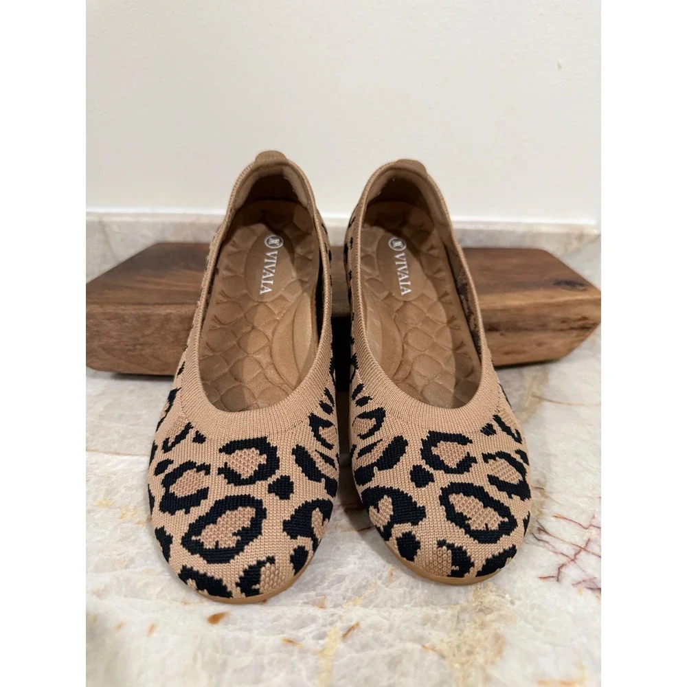 VIVAIA Claire Dark Leopard Knit Round Toe Ballet Flats Size 37 US 6.5